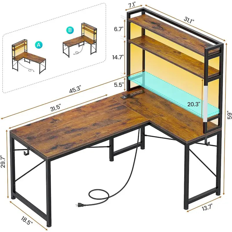 Bureau de jeu en L réversible de 45,3 po, petit bureau d'angle