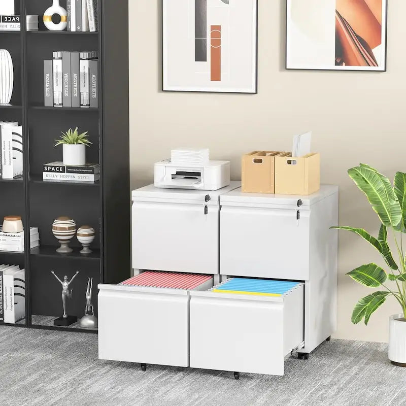 Meuble de classement mobile de bureau en métal à 2 tiroirs avec serrure, armoire de rangement roulante pour bureau à domicile