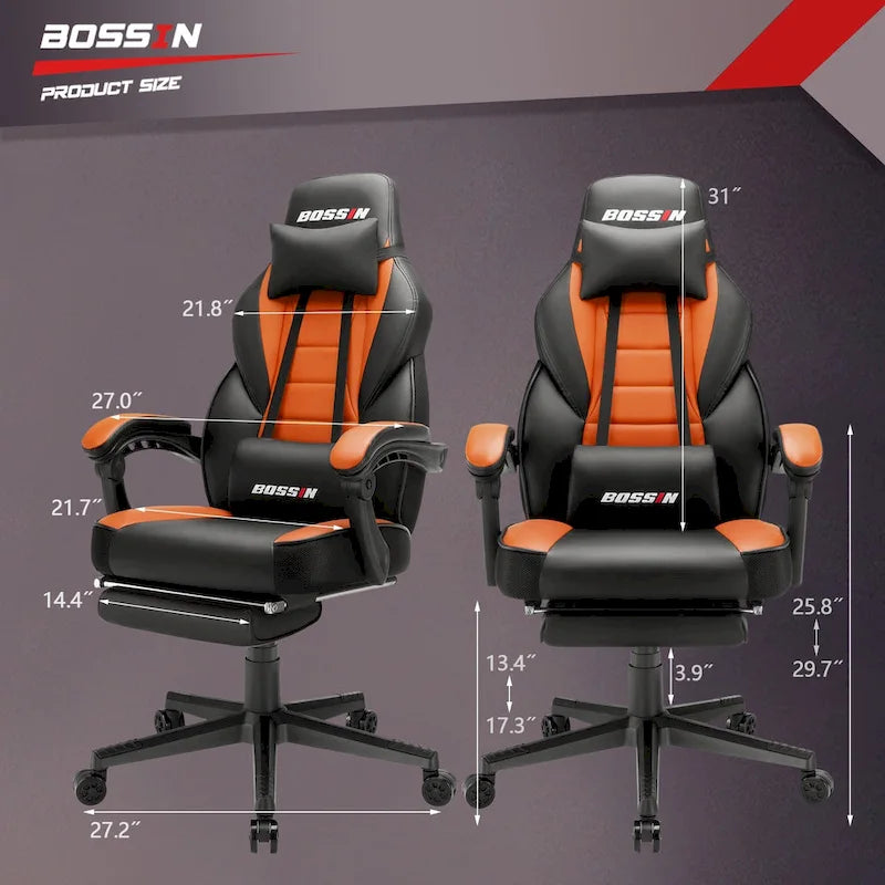 Chaise de jeu style course BOSSIN, fauteuil gamer grande taille 136 kg, chaise de bureau à dossier haut