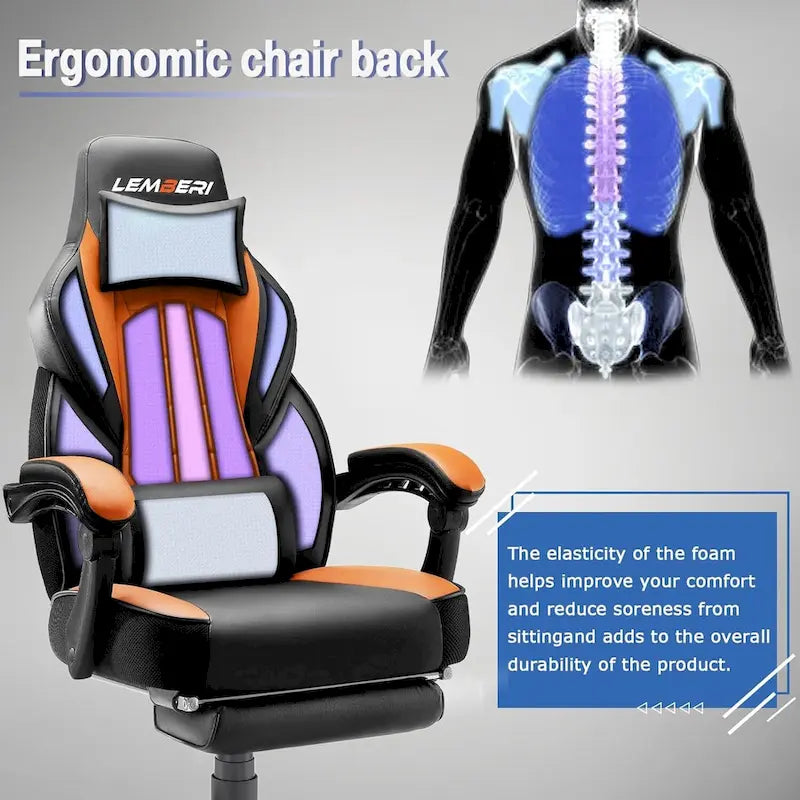 Chaise de jeu style course BOSSIN, fauteuil gamer grande taille 136 kg, chaise de bureau à dossier haut