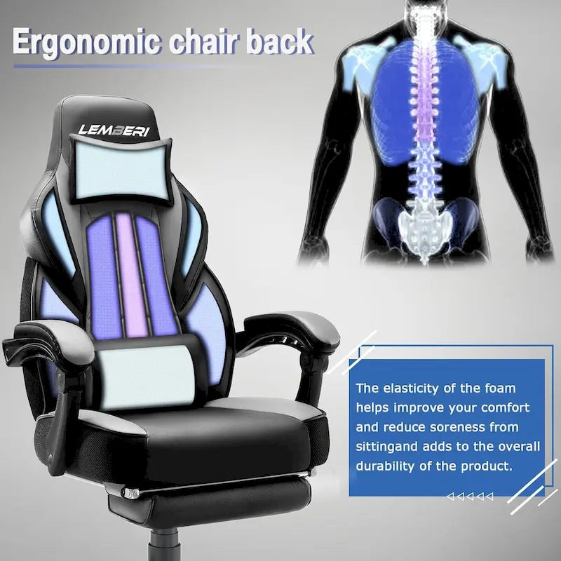 Chaise de jeu style course BOSSIN, fauteuil gamer grande taille 136 kg, chaise de bureau à dossier haut