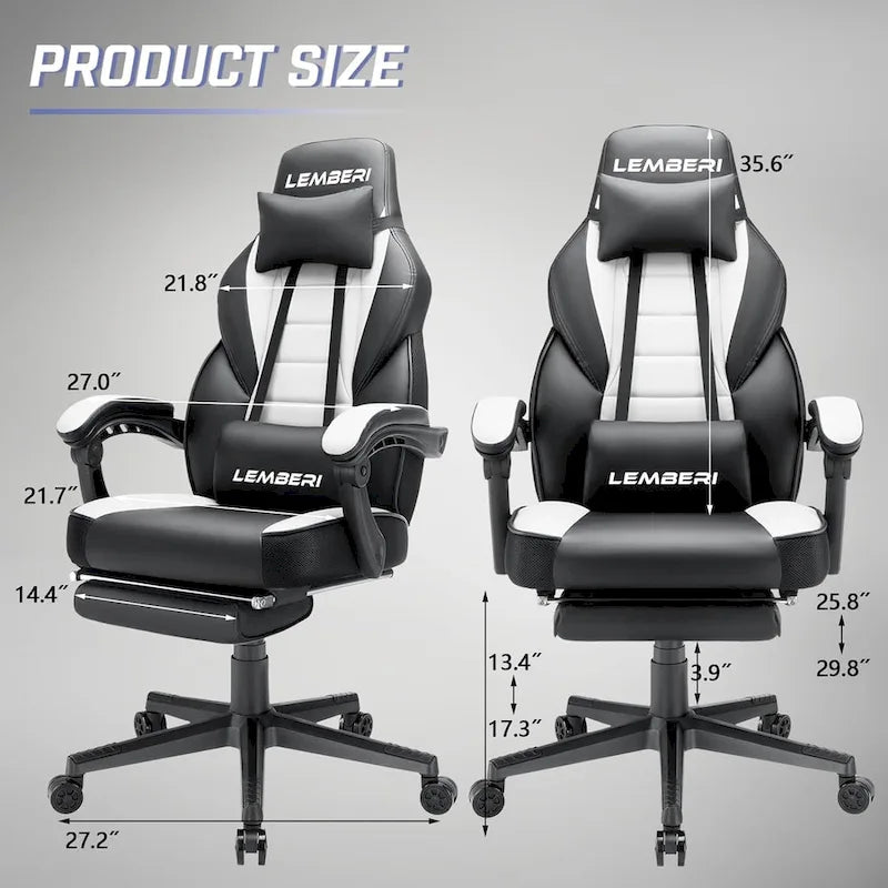 Chaise de jeu style course BOSSIN, fauteuil gamer grande taille 136 kg, chaise de bureau à dossier haut
