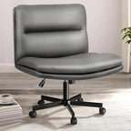 Chaise Bossin Criss Cross avec roulettes, chaise de bureau sans accoudoirs en cuir PU avec pieds croisés, chaise de bureau/coiffeuse réglable à assise large