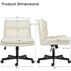 Chaise Bossin Criss Cross avec roulettes, chaise de bureau sans accoudoirs en cuir PU avec pieds croisés, chaise de bureau/coiffeuse réglable à assise large