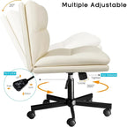 Chaise Bossin Criss Cross avec roulettes, chaise de bureau sans accoudoirs en cuir PU avec pieds croisés, chaise de bureau/coiffeuse réglable à assise large