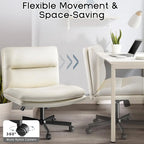 Chaise Bossin Criss Cross avec roulettes, chaise de bureau sans accoudoirs en cuir PU avec pieds croisés, chaise de bureau/coiffeuse réglable à assise large