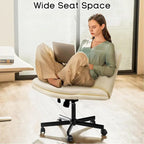 Chaise Bossin Criss Cross avec roulettes, chaise de bureau sans accoudoirs en cuir PU avec pieds croisés, chaise de bureau/coiffeuse réglable à assise large