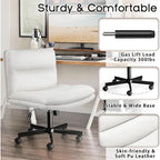 Chaise Bossin Criss Cross avec roulettes, chaise de bureau sans accoudoirs en cuir PU avec pieds croisés, chaise de bureau/coiffeuse réglable à assise large