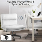 Chaise Bossin Criss Cross avec roulettes, chaise de bureau sans accoudoirs en cuir PU avec pieds croisés, chaise de bureau/coiffeuse réglable à assise large