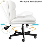 Chaise Bossin Criss Cross avec roulettes, chaise de bureau sans accoudoirs en cuir PU avec pieds croisés, chaise de bureau/coiffeuse réglable à assise large