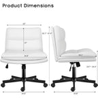 Chaise Bossin Criss Cross avec roulettes, chaise de bureau sans accoudoirs en cuir PU avec pieds croisés, chaise de bureau/coiffeuse réglable à assise large