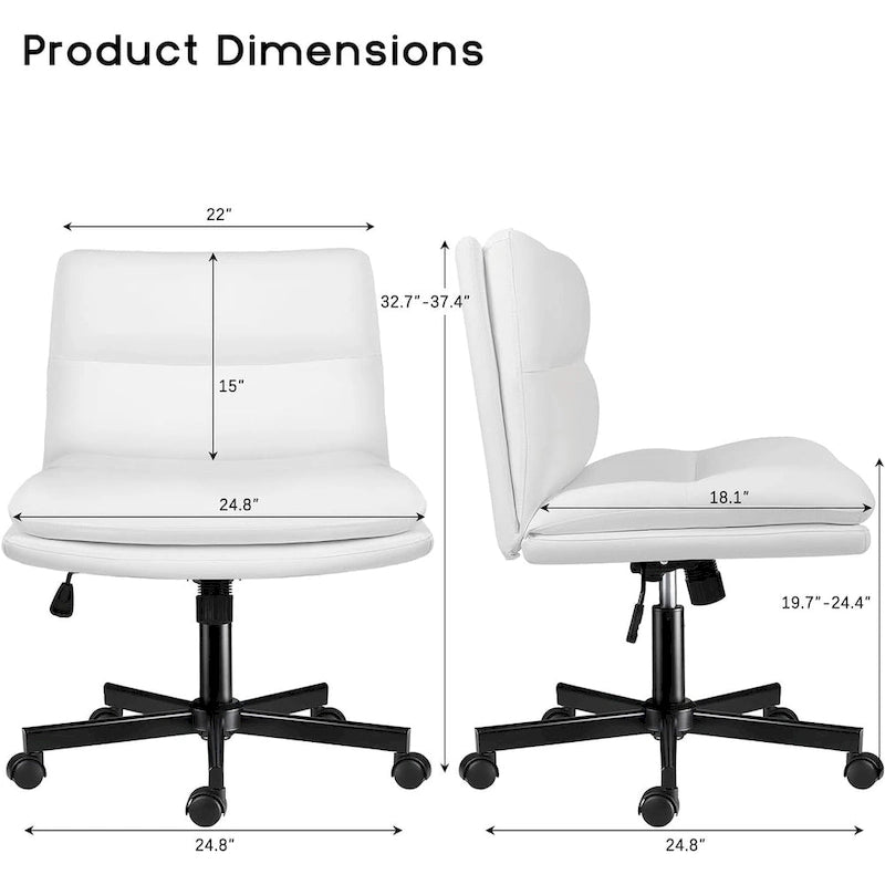 Chaise Bossin Criss Cross avec roulettes, chaise de bureau sans accoudoirs en cuir PU avec pieds croisés, chaise de bureau/coiffeuse réglable à assise large