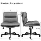 Chaise Bossin Criss Cross avec roulettes, chaise de bureau sans accoudoirs en cuir PU avec pieds croisés, chaise de bureau/coiffeuse réglable à assise large