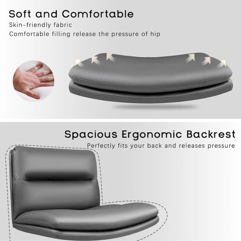 Chaise Bossin Criss Cross avec roulettes, chaise de bureau sans accoudoirs en cuir PU avec pieds croisés, chaise de bureau/coiffeuse réglable à assise large