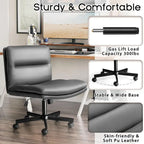 Chaise Bossin Criss Cross avec roulettes, chaise de bureau sans accoudoirs en cuir PU avec pieds croisés, chaise de bureau/coiffeuse réglable à assise large