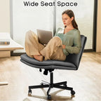 Chaise Bossin Criss Cross avec roulettes, chaise de bureau sans accoudoirs en cuir PU avec pieds croisés, chaise de bureau/coiffeuse réglable à assise large