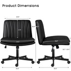 Chaise Bossin Criss Cross avec roulettes, chaise de bureau sans accoudoirs en cuir PU avec pieds croisés, chaise de bureau/coiffeuse réglable à assise large