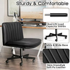 Chaise Bossin Criss Cross avec roulettes, chaise de bureau sans accoudoirs en cuir PU avec pieds croisés, chaise de bureau/coiffeuse réglable à assise large