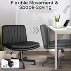 Chaise Bossin Criss Cross avec roulettes, chaise de bureau sans accoudoirs en cuir PU avec pieds croisés, chaise de bureau/coiffeuse réglable à assise large