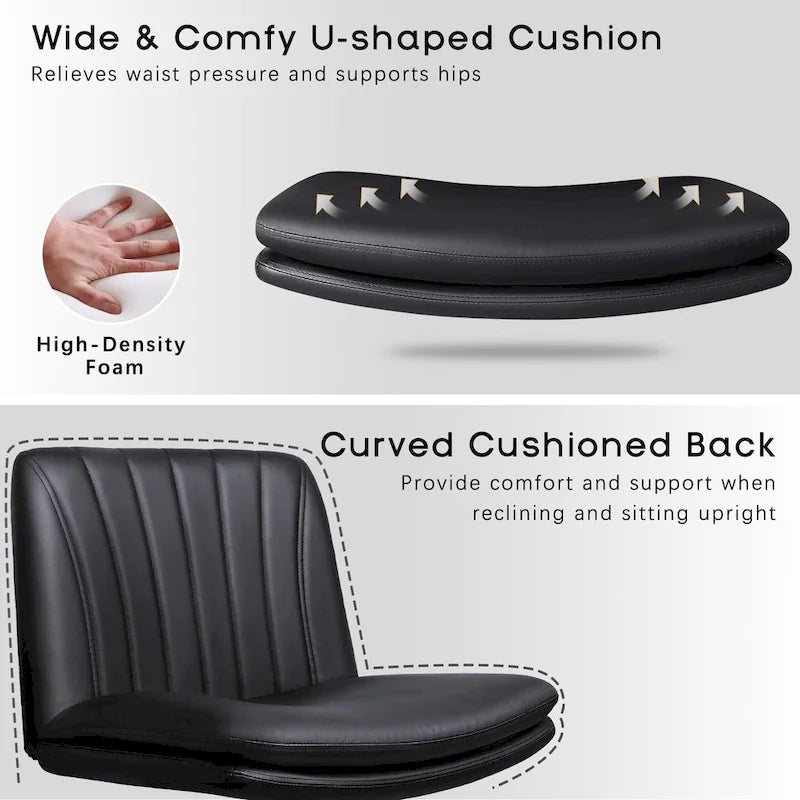 Chaise Bossin Criss Cross avec roulettes, chaise de bureau sans accoudoirs en cuir PU avec pieds croisés, chaise de bureau/coiffeuse réglable à assise large