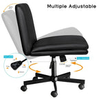 Chaise Bossin Criss Cross avec roulettes, chaise de bureau sans accoudoirs en cuir PU avec pieds croisés, chaise de bureau/coiffeuse réglable à assise large