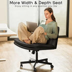 Chaise Bossin Criss Cross avec roulettes, chaise de bureau sans accoudoirs en cuir PU avec pieds croisés, chaise de bureau/coiffeuse réglable à assise large