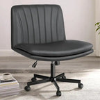 Chaise Bossin Criss Cross avec roulettes, chaise de bureau sans accoudoirs en cuir PU avec pieds croisés, chaise de bureau/coiffeuse réglable à assise large