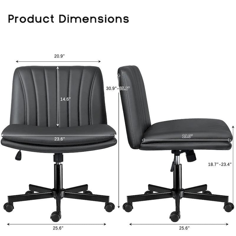 Chaise Bossin Criss Cross avec roulettes, chaise de bureau sans accoudoirs en cuir PU avec pieds croisés, chaise de bureau/coiffeuse réglable à assise large