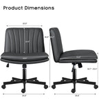 Chaise Bossin Criss Cross avec roulettes, chaise de bureau sans accoudoirs en cuir PU avec pieds croisés, chaise de bureau/coiffeuse réglable à assise large