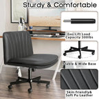 Chaise Bossin Criss Cross avec roulettes, chaise de bureau sans accoudoirs en cuir PU avec pieds croisés, chaise de bureau/coiffeuse réglable à assise large