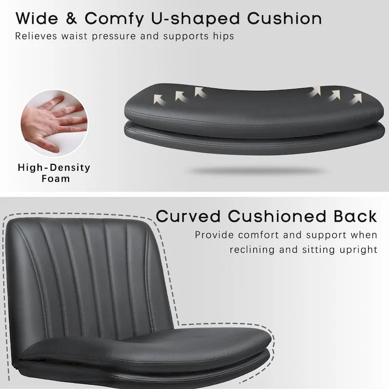 Chaise Bossin Criss Cross avec roulettes, chaise de bureau sans accoudoirs en cuir PU avec pieds croisés, chaise de bureau/coiffeuse réglable à assise large