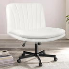 Chaise Bossin Criss Cross avec roulettes, chaise de bureau sans accoudoirs en cuir PU avec pieds croisés, chaise de bureau/coiffeuse réglable à assise large