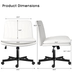 Chaise Bossin Criss Cross avec roulettes, chaise de bureau sans accoudoirs en cuir PU avec pieds croisés, chaise de bureau/coiffeuse réglable à assise large