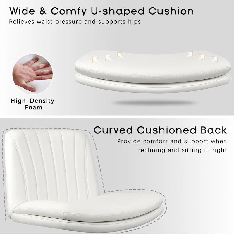 Chaise Bossin Criss Cross avec roulettes, chaise de bureau sans accoudoirs en cuir PU avec pieds croisés, chaise de bureau/coiffeuse réglable à assise large