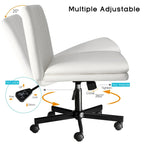 Chaise Bossin Criss Cross avec roulettes, chaise de bureau sans accoudoirs en cuir PU avec pieds croisés, chaise de bureau/coiffeuse réglable à assise large
