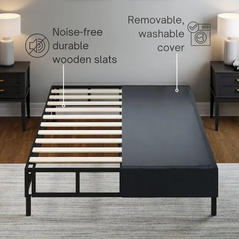 Sommier et Cadre de Lit 2-en-1 en Métal Omni, Supports de Tête de Lit et Pieds Inclus